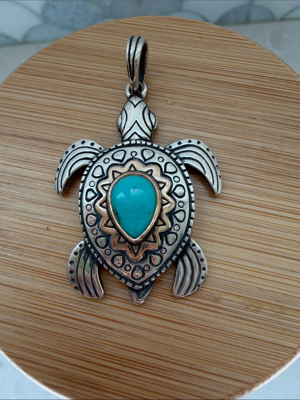 James Avery Silver Turtle Pendant with Turquoise Center
